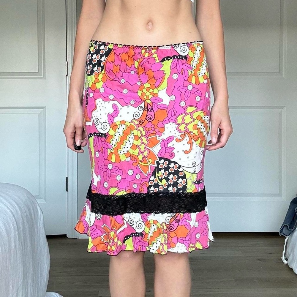 Vintage 100% silk copper key midi skirt - Picture 2 of 6